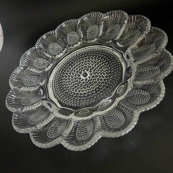 EAPG Hobnail Indiana Glass 11 Horderves Plate for 15 Deviled Eggs and More - Picture 2 of 14